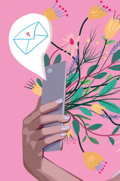 Vector illustration of The hand is holding the phone