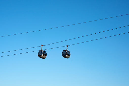 Overhead cable car at sunny day