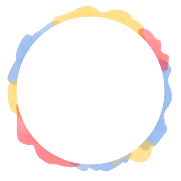 istock Watercolor abstract art frame on white background. Circle of colorful hand painted brushstrokes. Red, yellow and blue. Modern square template 1437445503