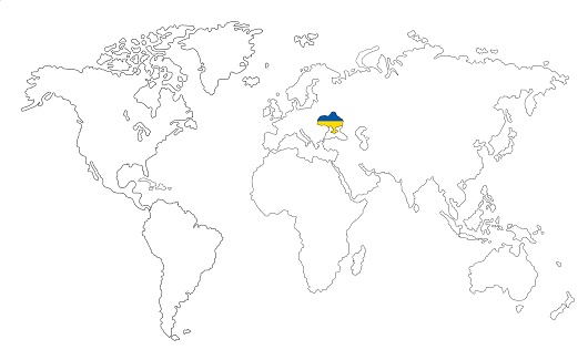 Map of Ukraine on the background of the world map
