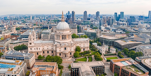 An aerial view of the St. Paul's Cathedral in London, England
