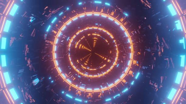 istock 3D rendering of orange and light blue lights forming a circle - futuristic concept 1437449893