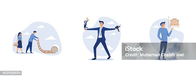 istock Career path road to success, loser or self motivation problem concept, smart businessman property expertise presenting house pricing graph, set flat vector modern illustration 1437450074