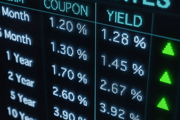 istock Bond market screen with rising yields and interest rates. 1437450434