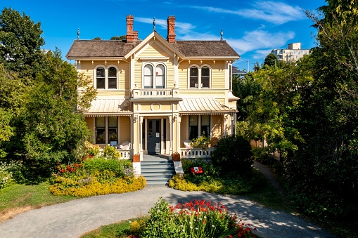 Victoria, Canada – July 28, 2022: The famous Emily Carr House, a Canadian national historic heritage site in Victoria, Vancouver Island, BC