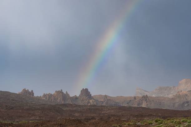 istock Beautiful rainbow over the Roques de Garcia cliffs in Teide National Park 1437455527