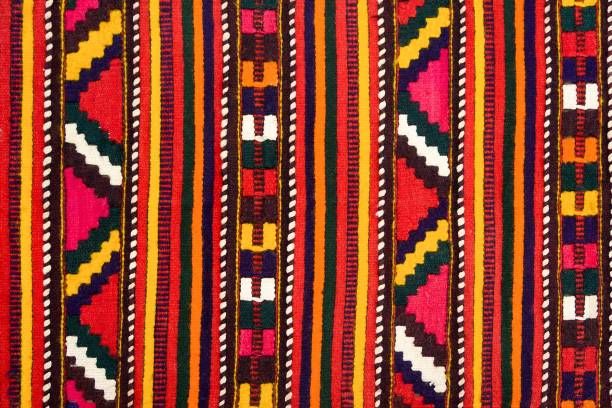 istock Closeup shot of a textile texture with colorful patterns 1437457000