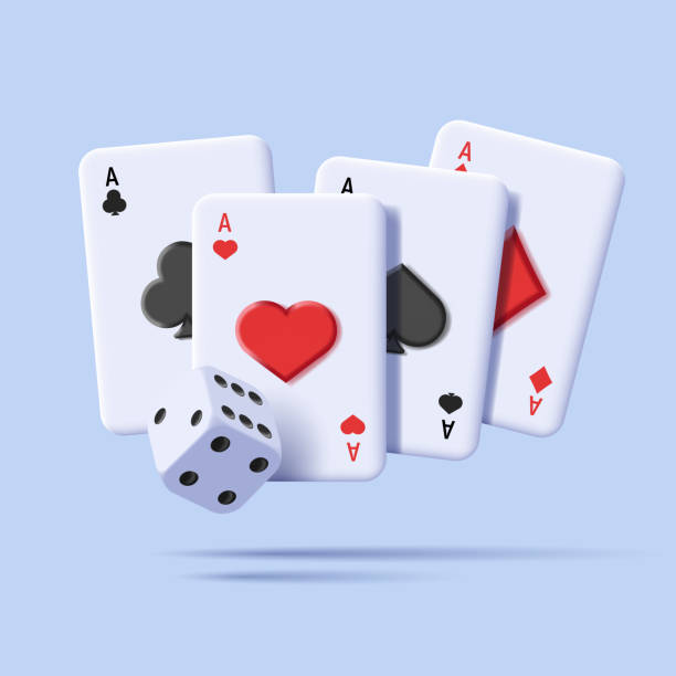 ilustracja 3d przedstawiająca karty do gry, asy z kostką do gry, ikonę promocyjną kasyna - number card stock illustrations
