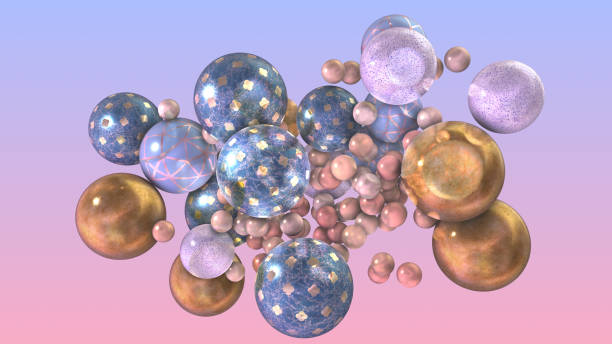 istock Spheres 3D render abstract geometric balls. Pink, blue, gold. 1437457687