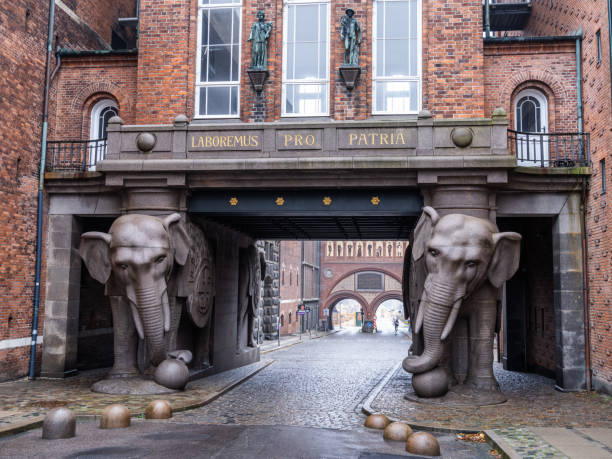 The famous Elephant Gate in Carlsberg Brewery in central Copenhagen. The gate was designed by the Danish architect, Wilhelm Dahlerup in 1901.