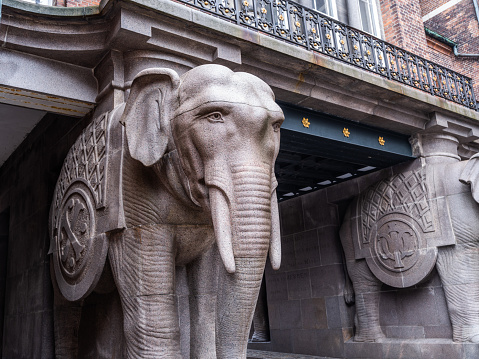 The famous Elephant Gate in Carlsberg Brewery in central Copenhagen. The gate was designed by the Danish architect, Wilhelm Dahlerup in 1901.