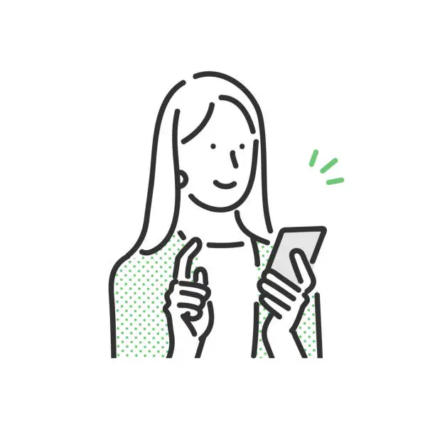 Vector illustration of business person in a suit looking at her phone.