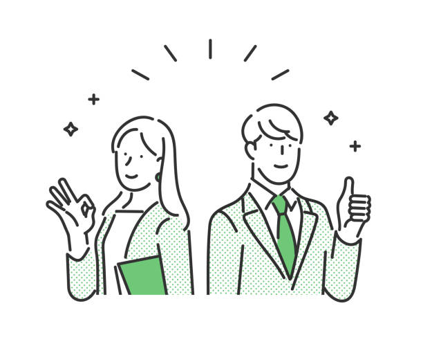 ilustrações de stock, clip art, desenhos animados e ícones de business people posing with positive expressions. - thumbs up business people isolated