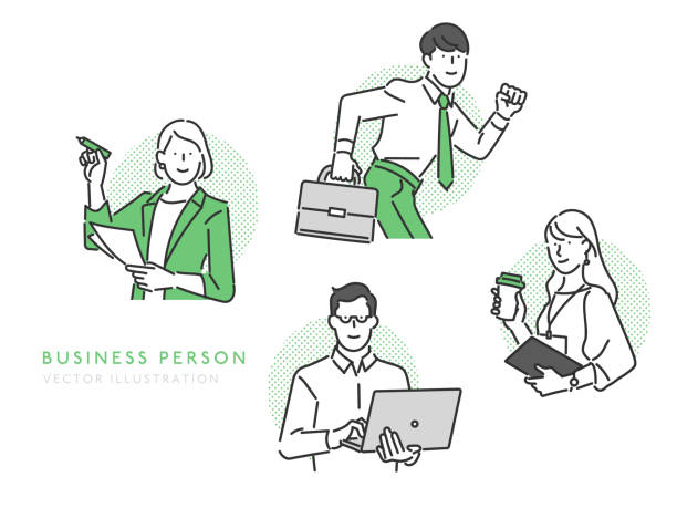 Businesspeople at work with a lively look. Businesspeople at work with a lively look. young business laptop stock illustrations