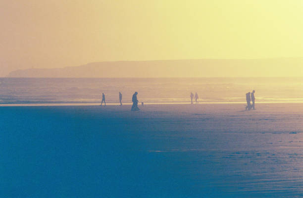Dog walkers at sunset 35mm photo, Devon