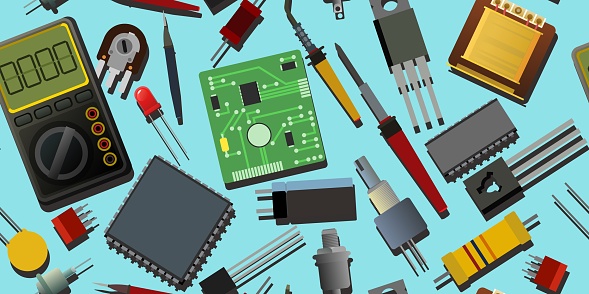 Radio Component Types Set Of Radio Components Background Picture Scattered On Table Seamless ...
