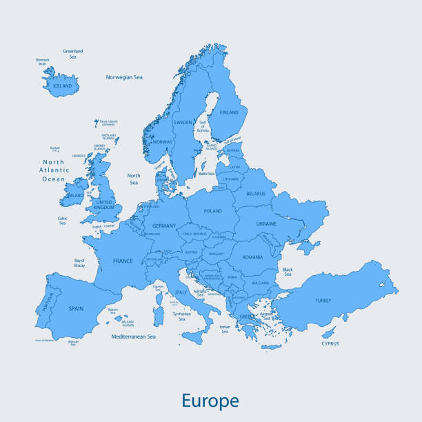ilustraciones, imágenes clip art, dibujos animados e iconos de stock de mapa de europa - europa occidental