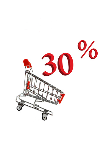Shopping Chart with thirty percentage icons over white background