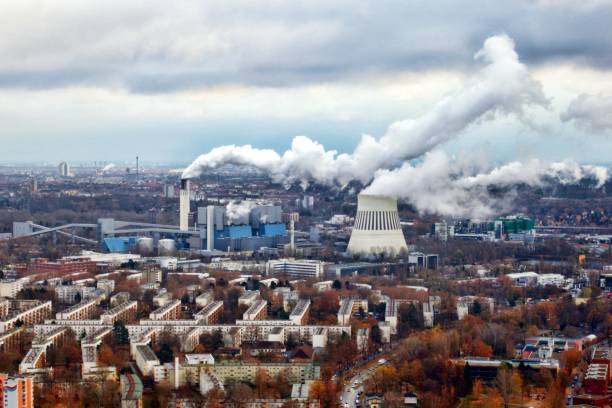 istock Aerial view on smoking chimneys 1437465725