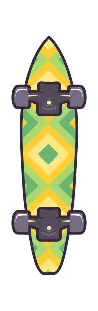 Vector illustration of Skateboard with Colorful Pattern. Extreme Sport Icon. Vector illustration