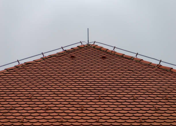 istock Red roof tile with a bright sky in the background 1437468861
