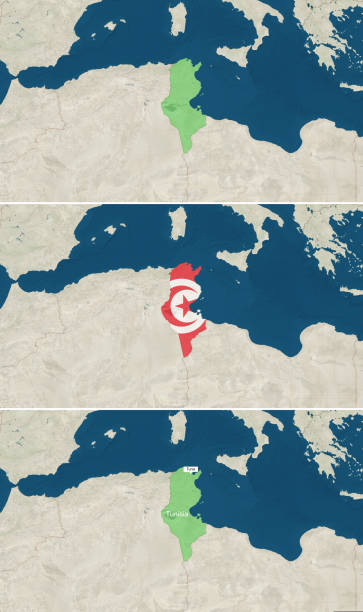 istock The map of Tunisia with text, textless, and with flag 1437469694