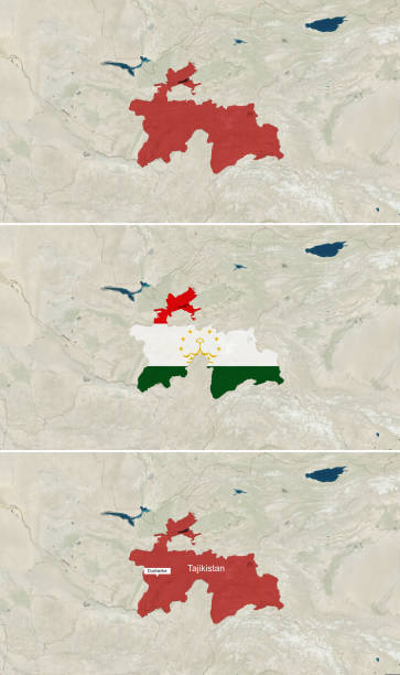 istock The map of Tajikistan with text, textless, and with flag 1437471379