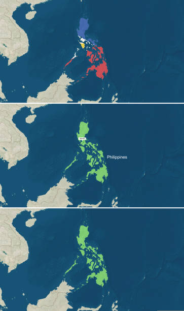 die karte der philippinen mit text, textlos und mit flagge - manila philippines map philippines flag stock-grafiken, -clipart, -cartoons und -symbole