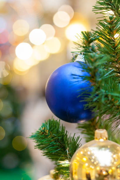 istock View of a  Christmas tree decorated with blue balls 1437473756