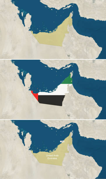istock The map of United Arab Emirates with text, textless, and with flag 1437474967