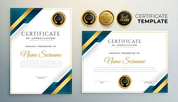 Vector illustration of modern certificate of achievement template in golden style
