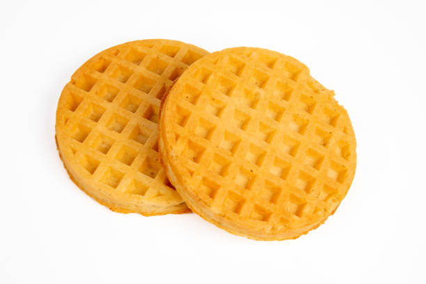 istock Two Golden Beligium Waffles on White Background 1437476466