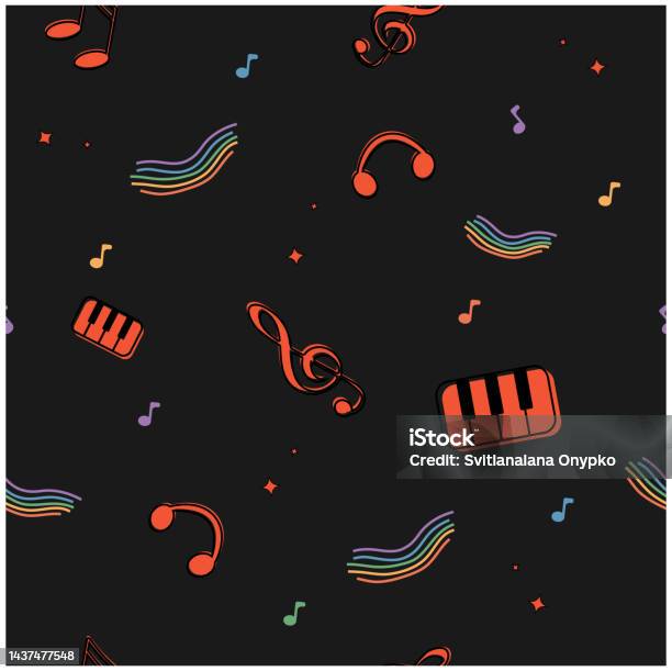 Music Block Pattern Background Pattern Music On A Black Background Stock Illustration - Download Image ...