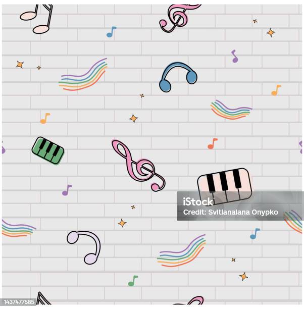 Music Block Pattern Background Pattern Music On A White Brick Background Stock Illustration - Download ...