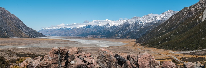 The Aoraki/Mount Cook National Park Gammack New Zealand from the border of Tasman Lake