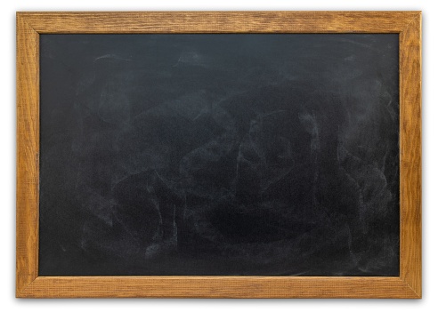 A blackboard with a wooden frame isolated on a white background