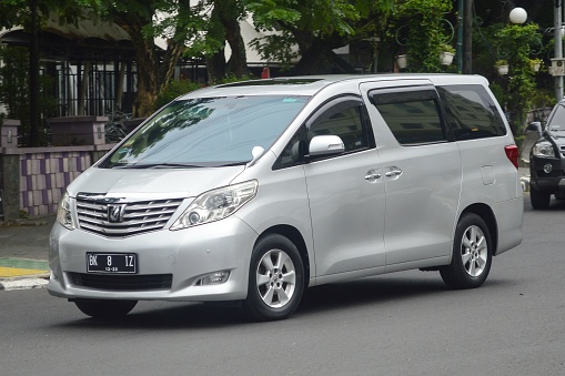 Medan City, Indonesia – July 19, 2022: 2008 Toyota Alphard (Type G) in Medan, North Sumatra, Indonesia