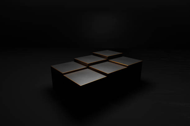 istock Black product stages at various heights. Gold bevel. 1437482424
