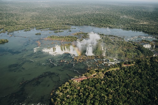 An aerial shot of the beauty of the Iguaza falls of the Iguaçu National Park in Brazil