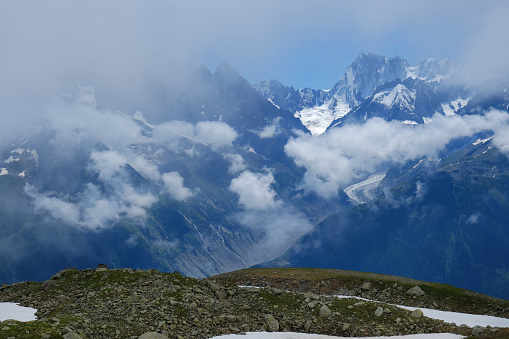 Beautiful landscape seen from L'Index,  Aiguille Rouges , La Flegere, Chamonix, French Alps, Rhone Alpes, France. On the route to Lac Blanc.