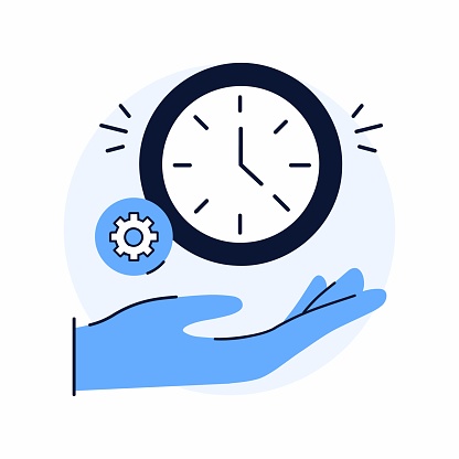 Flat style hand drawn vector illustration. Hand holding clock. Time management concept illustration.