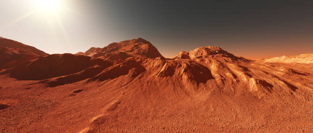istock Mars planet background, 3d render of imaginary mars planet terrain 1437488511