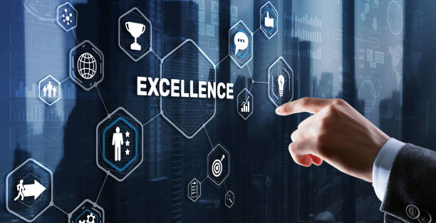 istock Excellence Concept. Quality Service. Businessman pressing Excellence virtual screen 1437489260