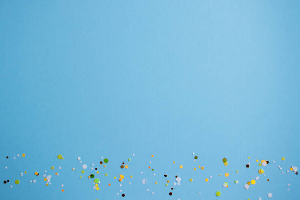 istock Blue background made of paper and large round glitter. Glitter vignetting. Flat view, layout design for lettering or drawings 1437492242