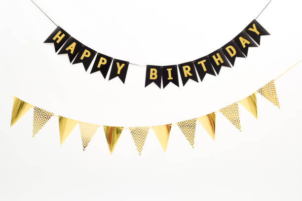 istock garland with flags. Decorative colorful pennants for birthday celebration 1437494624