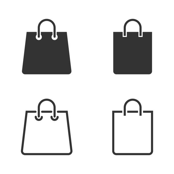 ilustraciones, imágenes clip art, dibujos animados e iconos de stock de conjunto de iconos de bolsas de compras. - shopping bag shopping retail bag