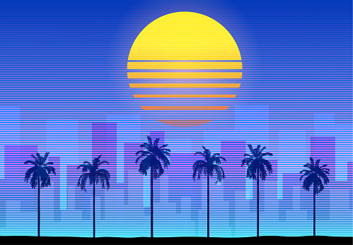Synthwave retro background - palm trees