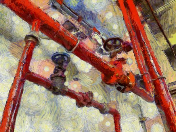 istock Red fire extinguisher valve and hose Illustrations creates an impressionist style of painting. 1437496251