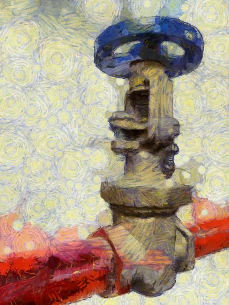 istock Red fire extinguisher valve and hose Illustrations creates an impressionist style of painting. 1437496519