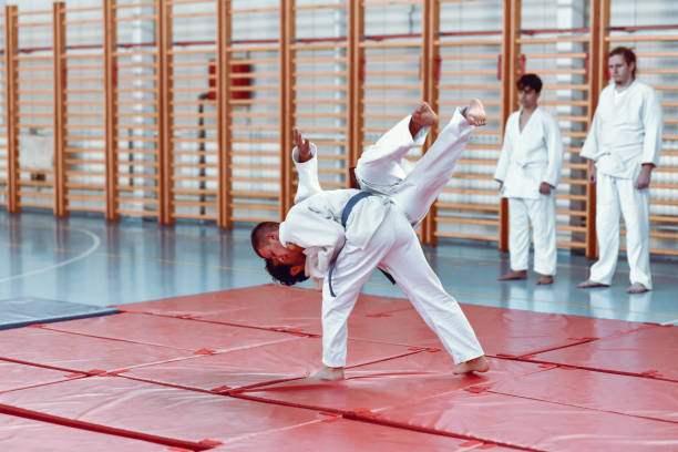 istock Side View Of Judo Throws Practiced In Dojo By Judokas 1437501914
